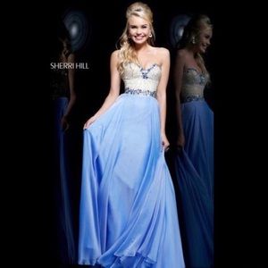 Sherri Hill periwinkle strapless prom dress